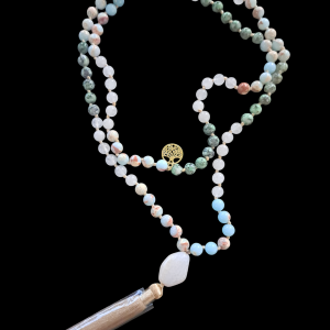 Ruby Zoisite, Rose Quartz, Impression Jasper Mala
