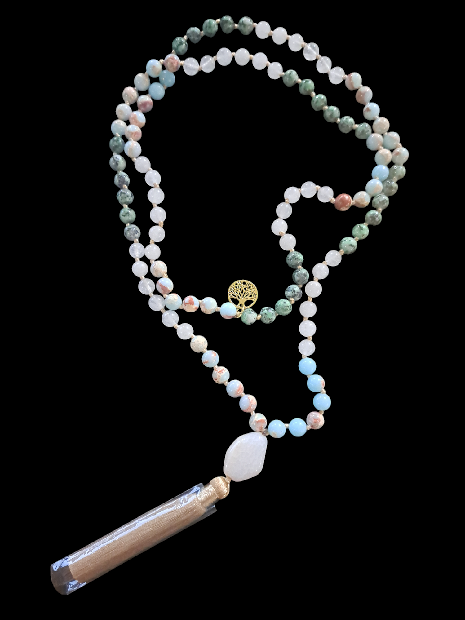 Ruby Zoisite, Rose Quartz, Impression Jasper Mala